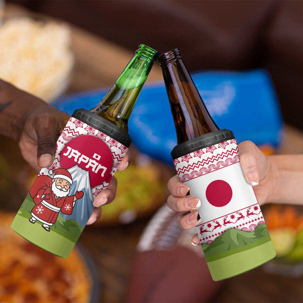 Japan Christmas 4 in 1 Can Cooler Tumbler with Santa Mount Fuji Rising Sun and Festive Pattern Design - Wonder Print Shop