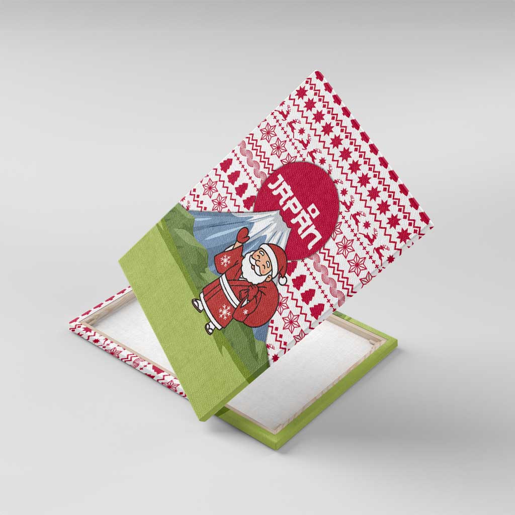 Japan Christmas Canvas Wall Art with Santa Mount Fuji Rising Sun and Festive Pattern Design - Wonder Print Shop