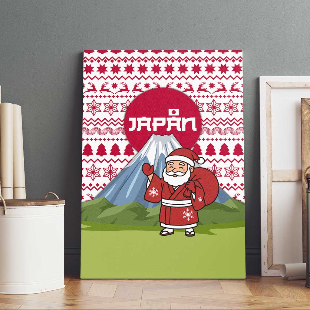 Japan Christmas Canvas Wall Art with Santa Mount Fuji Rising Sun and Festive Pattern Design - Wonder Print Shop