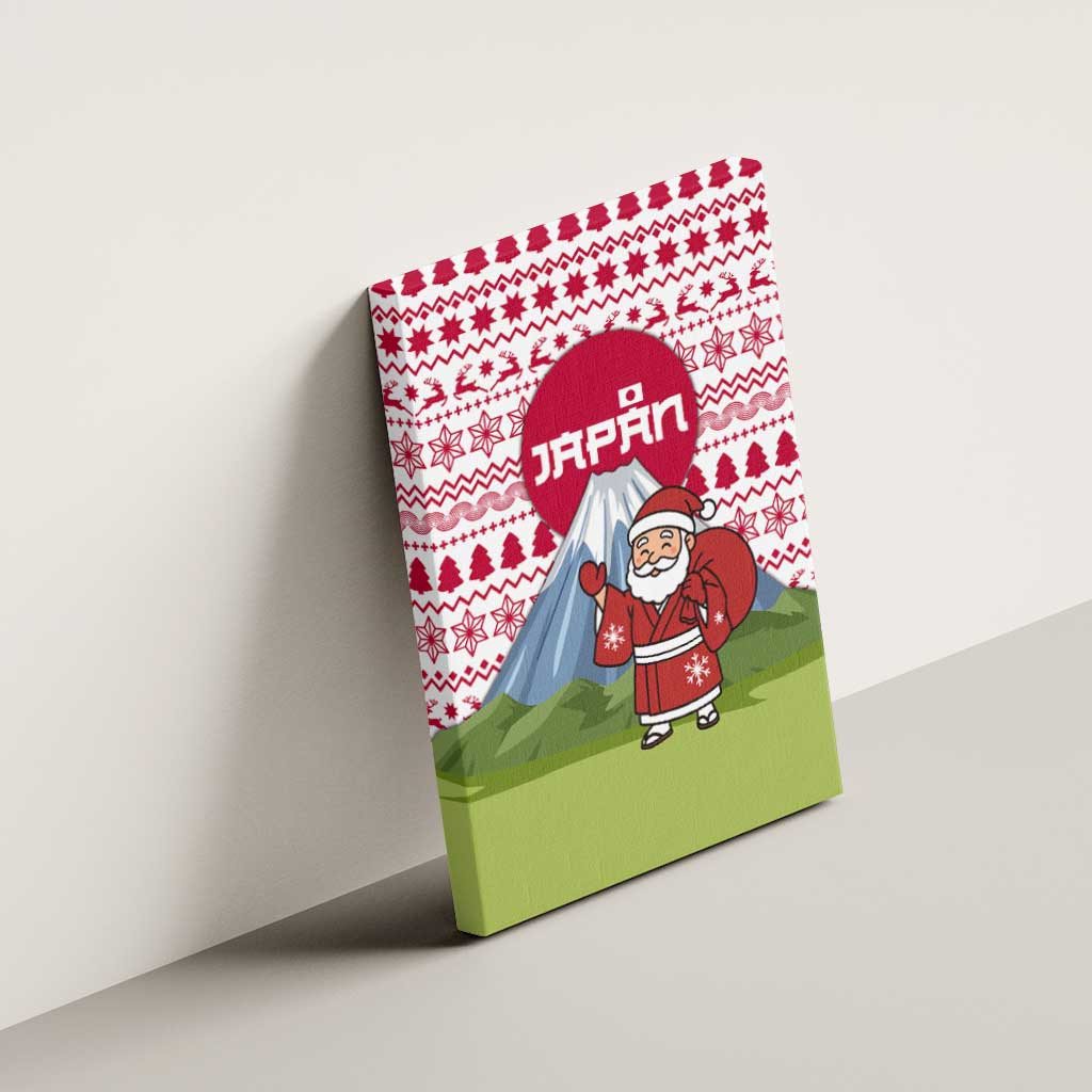 Japan Christmas Canvas Wall Art with Santa Mount Fuji Rising Sun and Festive Pattern Design - Wonder Print Shop