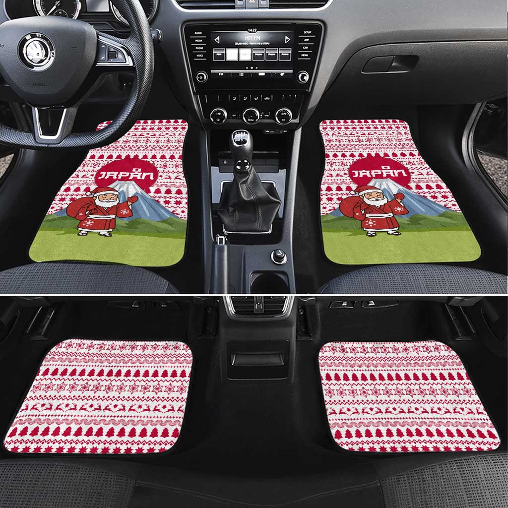 Japan Christmas Car Mats with Santa Mount Fuji Rising Sun and Festive Pattern Design - Wonder Print Shop