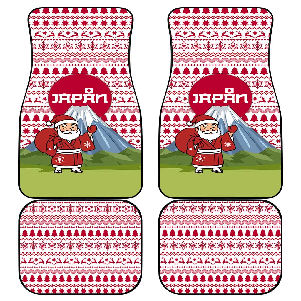 Japan Christmas Car Mats with Santa Mount Fuji Rising Sun and Festive Pattern Design - Wonder Print Shop