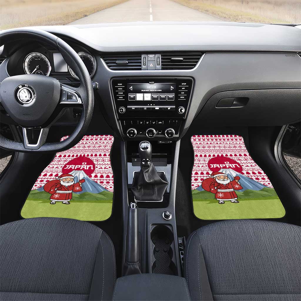 Japan Christmas Car Mats with Santa Mount Fuji Rising Sun and Festive Pattern Design - Wonder Print Shop