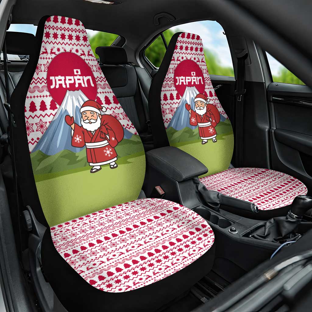 Japan Christmas Car Seat Cover with Santa Mount Fuji Rising Sun and Festive Pattern Design - Wonder Print Shop
