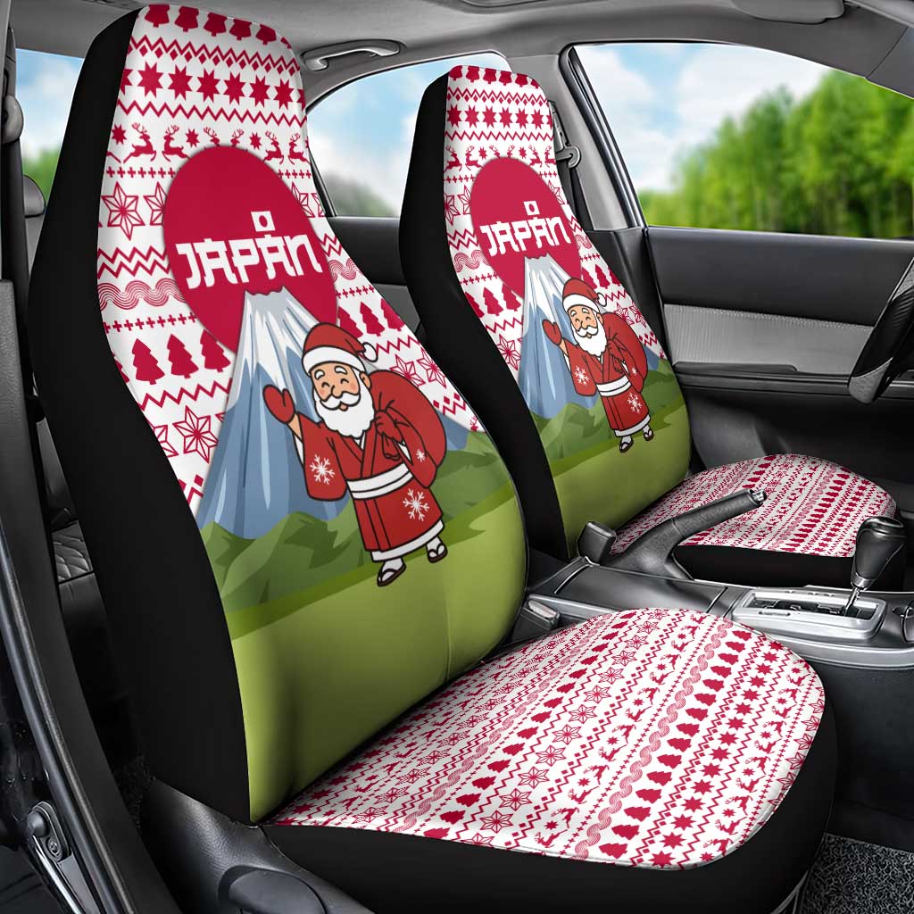 Japan Christmas Car Seat Cover with Santa Mount Fuji Rising Sun and Festive Pattern Design - Wonder Print Shop