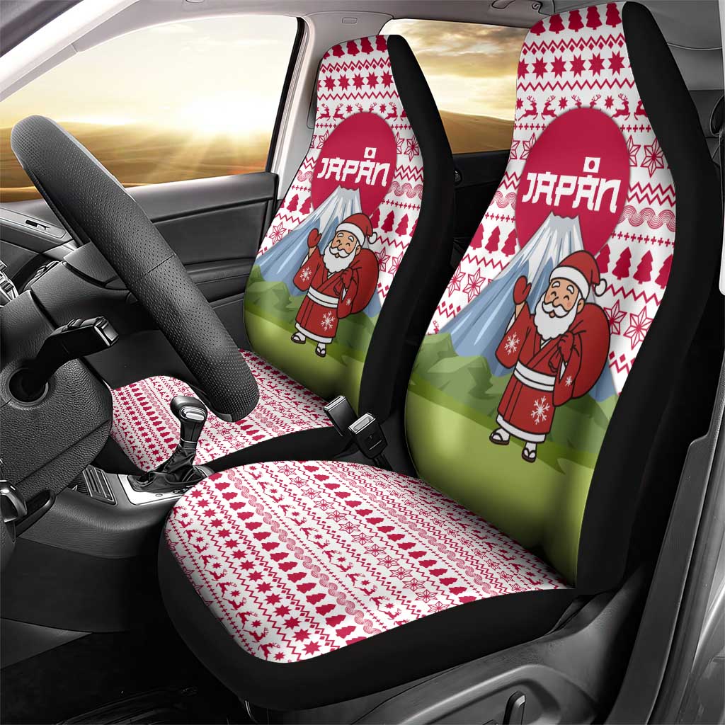 Japan Christmas Car Seat Cover with Santa Mount Fuji Rising Sun and Festive Pattern Design - Wonder Print Shop