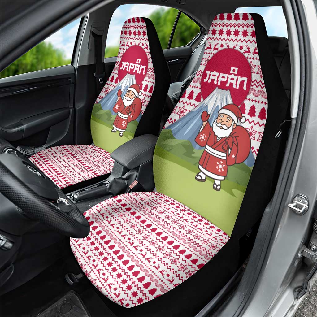 Japan Christmas Car Seat Cover with Santa Mount Fuji Rising Sun and Festive Pattern Design - Wonder Print Shop