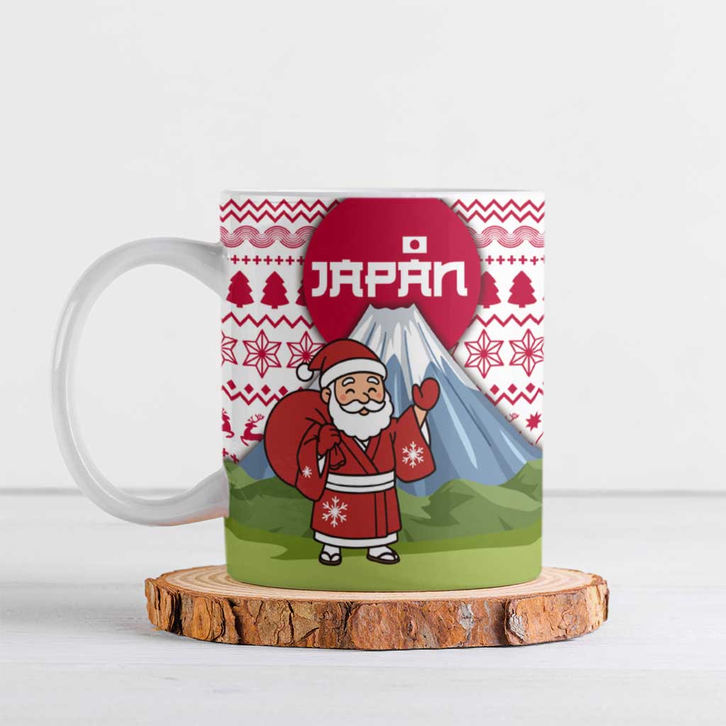 Japan Christmas Ceramic Mug with Santa Mount Fuji Rising Sun and Festive Pattern Design - Wonder Print Shop