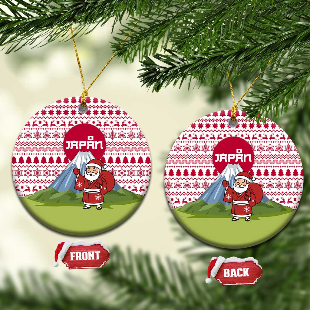 Japan Christmas Ceramic Ornament with Santa Mount Fuji Rising Sun and Festive Pattern Design - Wonder Print Shop