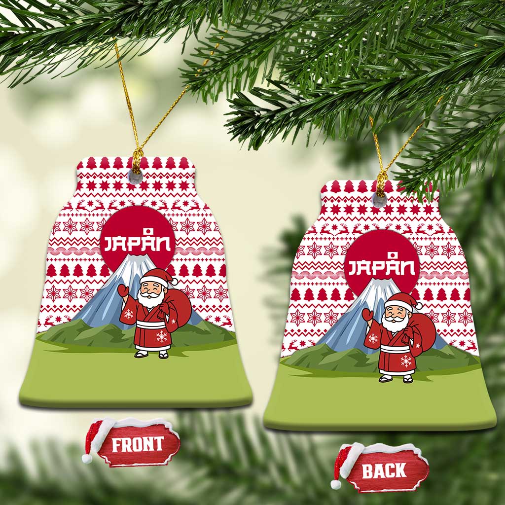 Japan Christmas Ceramic Ornament with Santa Mount Fuji Rising Sun and Festive Pattern Design - Wonder Print Shop