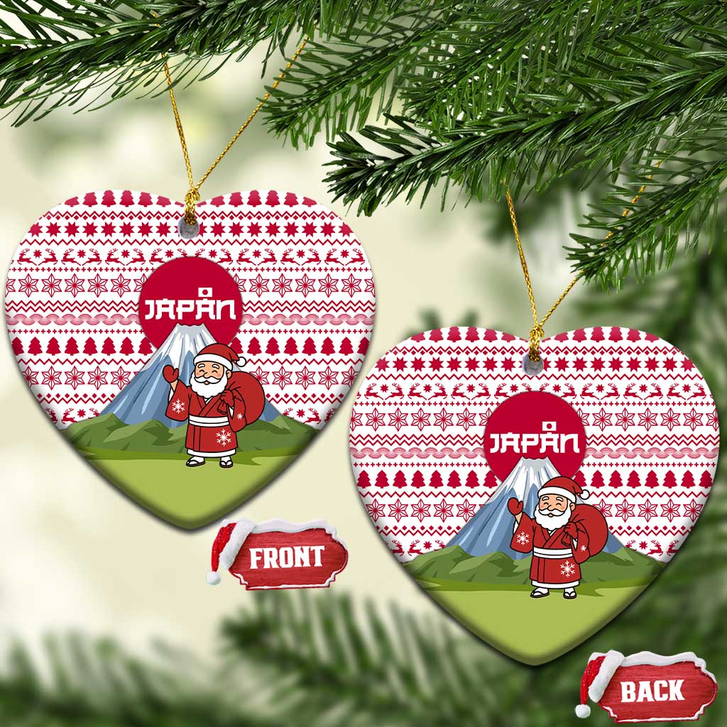 Japan Christmas Ceramic Ornament with Santa Mount Fuji Rising Sun and Festive Pattern Design - Wonder Print Shop