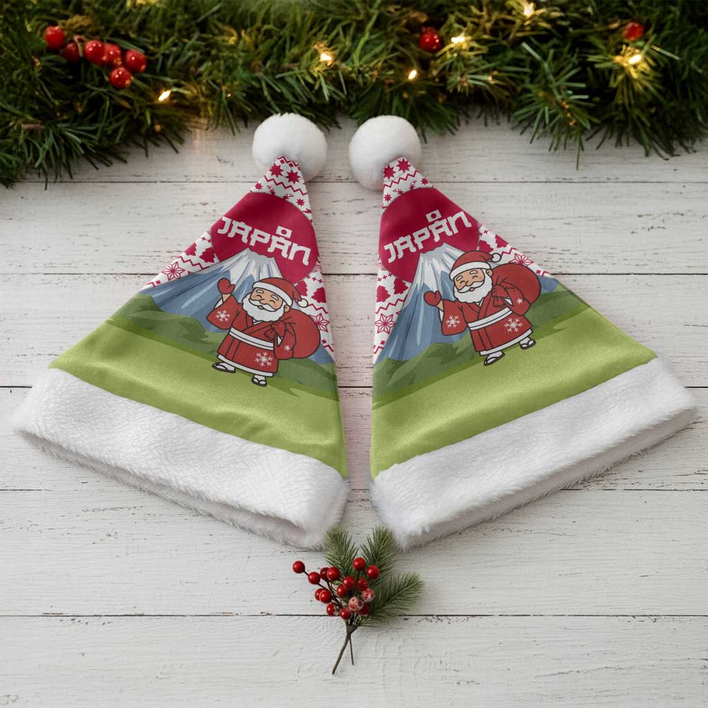 Japan Christmas Santa Hat with Santa Mount Fuji Rising Sun and Festive Pattern Design - Wonder Print Shop