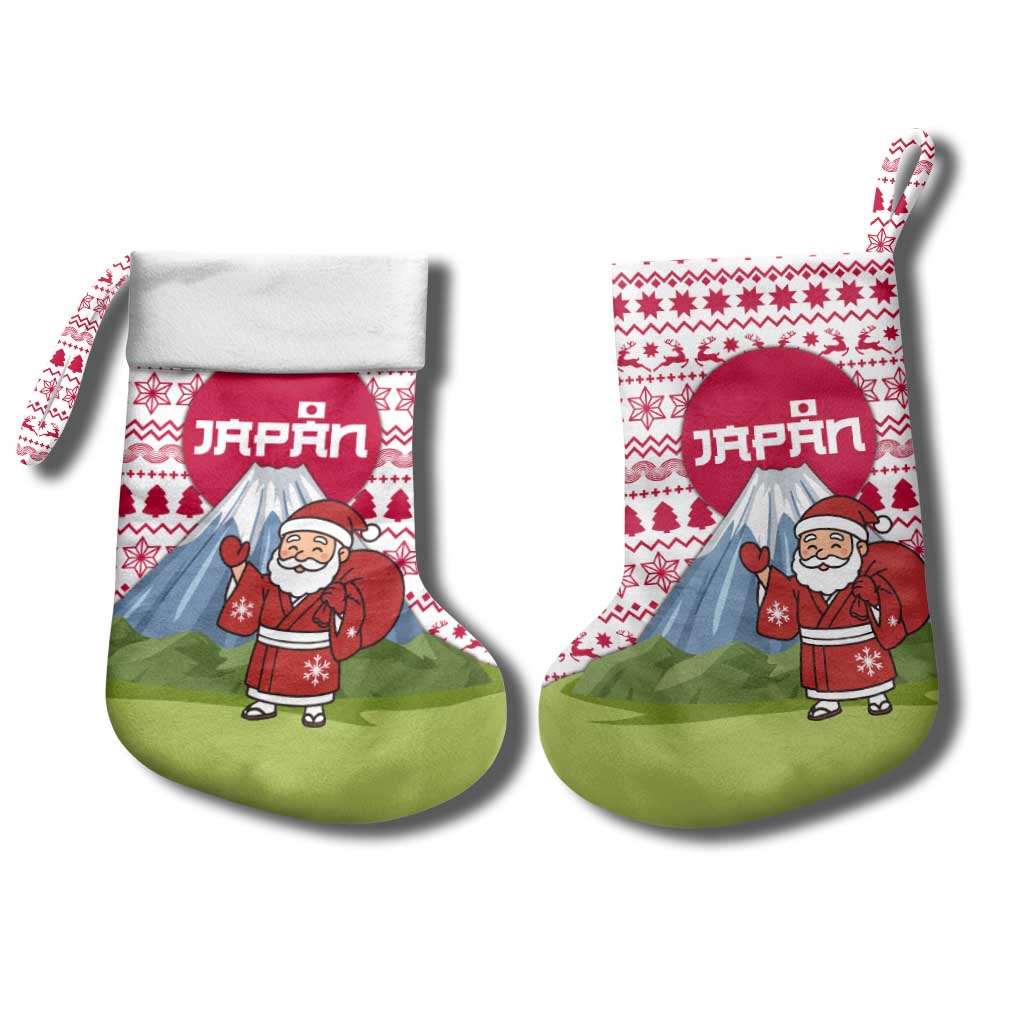 Japan Christmas Stocking with Santa Mount Fuji Rising Sun and Festive Pattern Design - Wonder Print Shop