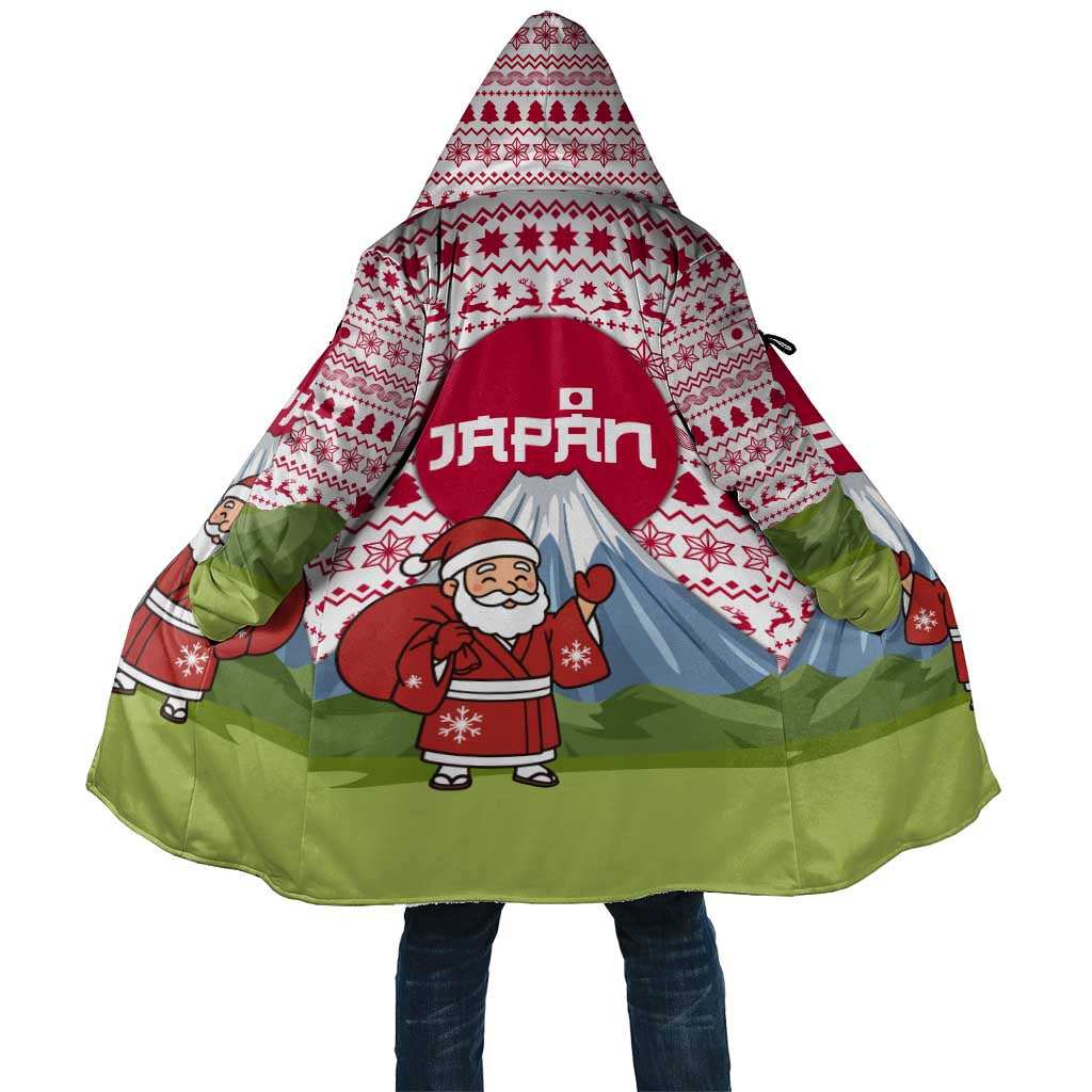 Japan Christmas Cloak with Santa Mount Fuji Rising Sun and Festive Pattern Design - Wonder Print Shop
