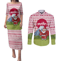 Japan Christmas Couples Matching Puletasi and Long Sleeve Button Shirt with Santa Mount Fuji Rising Sun and Festive Pattern Design - Wonder Print Shop