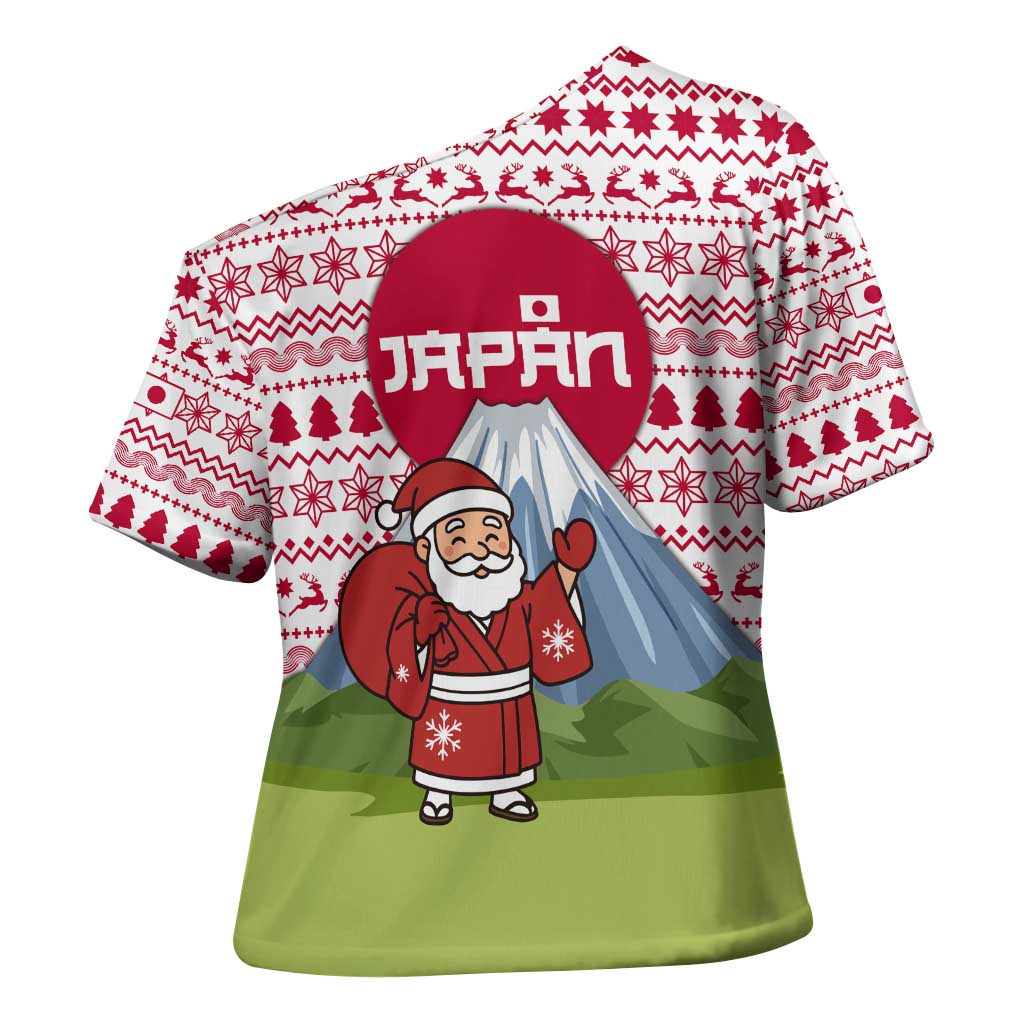 Japan Christmas Cross Shoulder Shirt with Santa Mount Fuji Rising Sun and Festive Pattern Design - Wonder Print Shop