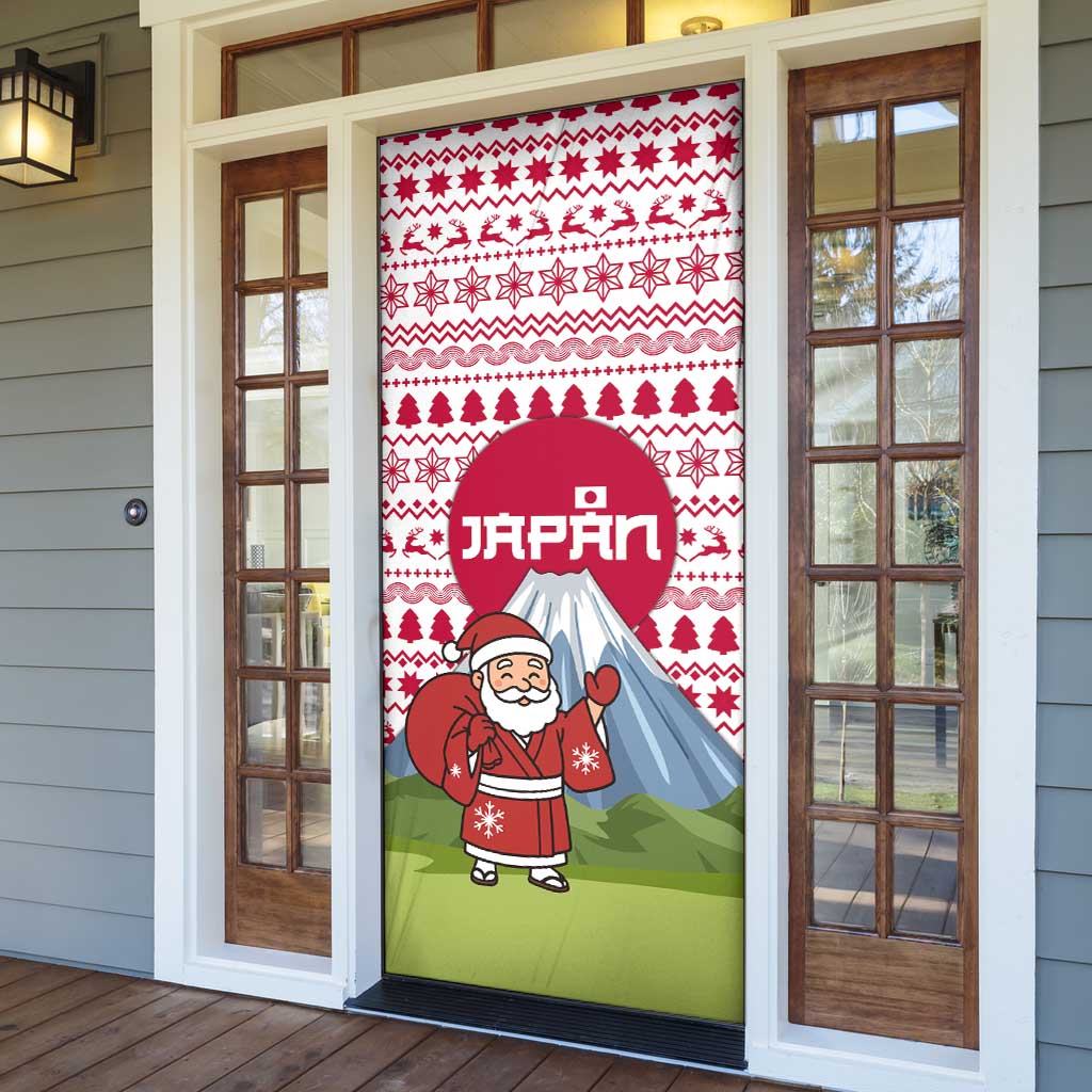 Japan Christmas Door Cover with Santa Mount Fuji Rising Sun and Festive Pattern Design - Wonder Print Shop