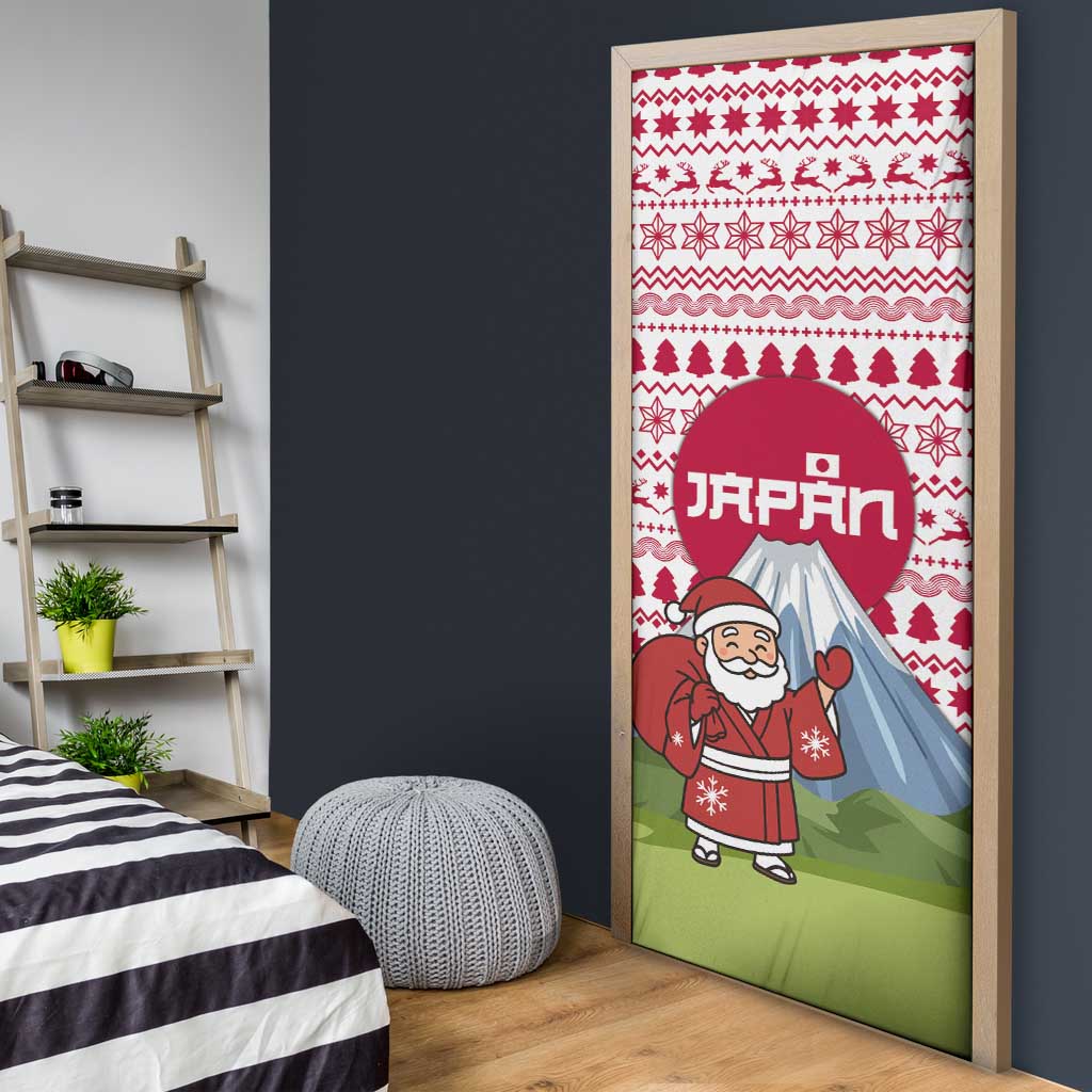 Japan Christmas Door Cover with Santa Mount Fuji Rising Sun and Festive Pattern Design - Wonder Print Shop