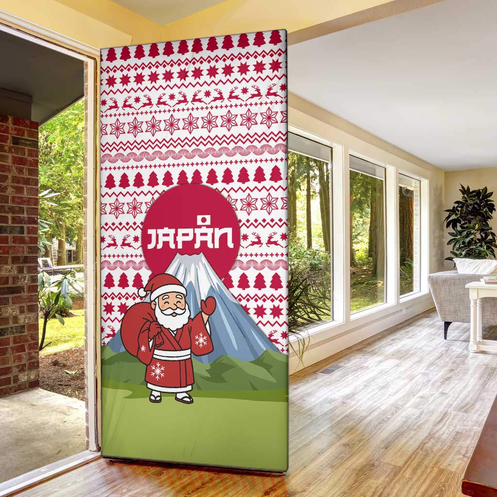 Japan Christmas Door Cover with Santa Mount Fuji Rising Sun and Festive Pattern Design - Wonder Print Shop