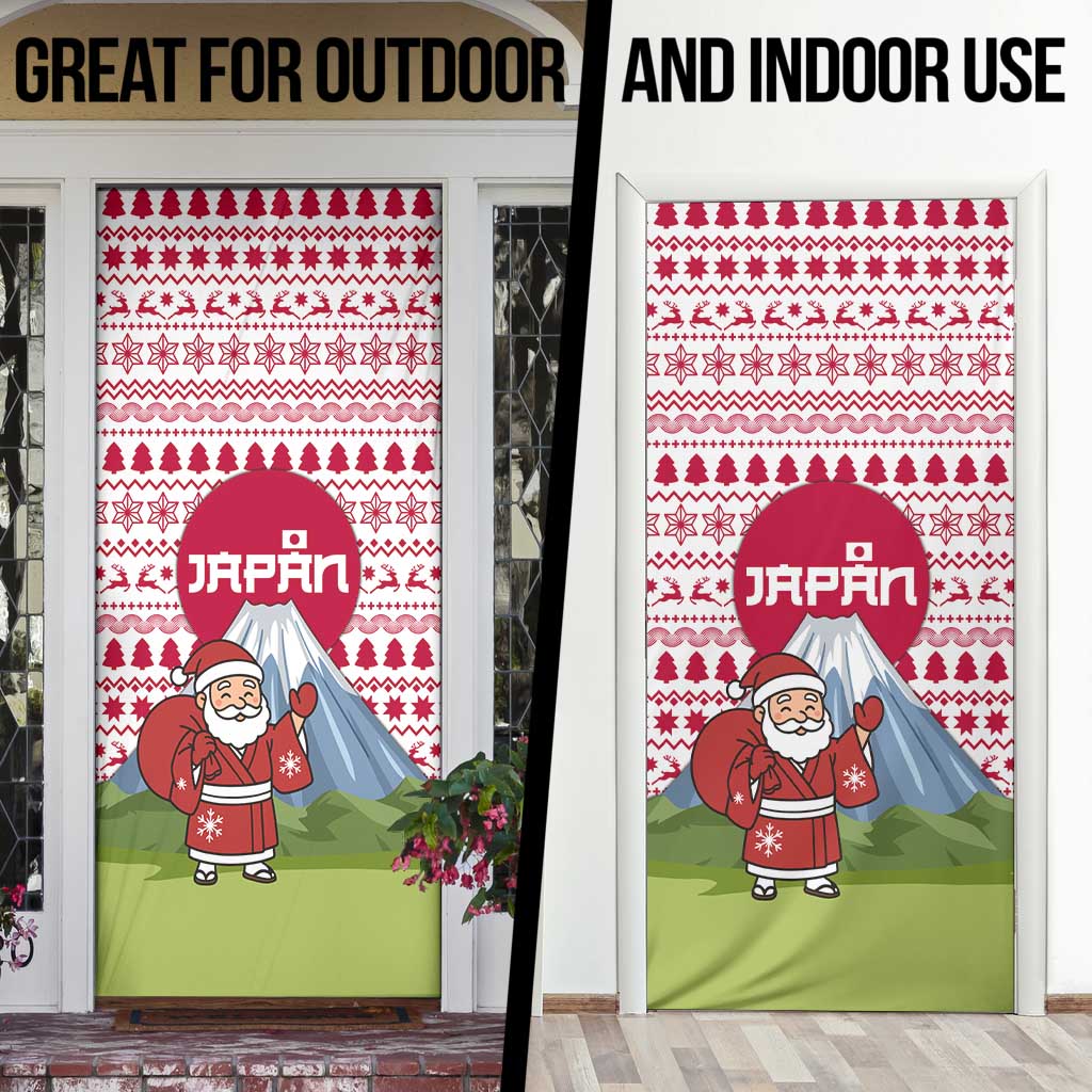 Japan Christmas Door Cover with Santa Mount Fuji Rising Sun and Festive Pattern Design - Wonder Print Shop