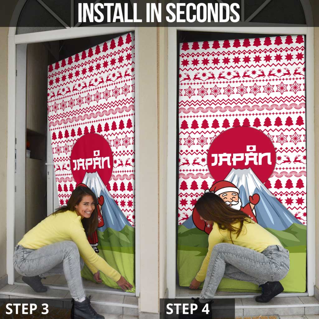 Japan Christmas Door Cover with Santa Mount Fuji Rising Sun and Festive Pattern Design - Wonder Print Shop