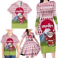 Japan Christmas Family Matching Long Sleeve Bodycon Dress and Hawaiian Shirt with Santa Mount Fuji Rising Sun and Festive Pattern Design - Wonder Print Shop