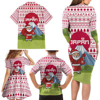 Japan Christmas Family Matching Long Sleeve Bodycon Dress and Hawaiian Shirt with Santa Mount Fuji Rising Sun and Festive Pattern Design - Wonder Print Shop