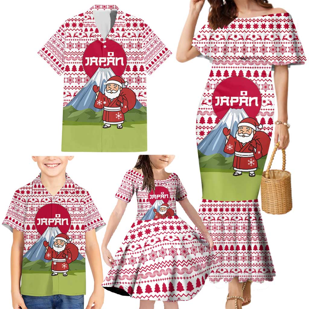 Japan Christmas Family Matching Mermaid Dress and Hawaiian Shirt with Santa Mount Fuji Rising Sun and Festive Pattern Design - Wonder Print Shop
