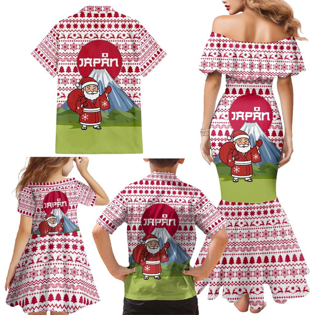 Japan Christmas Family Matching Mermaid Dress and Hawaiian Shirt with Santa Mount Fuji Rising Sun and Festive Pattern Design - Wonder Print Shop