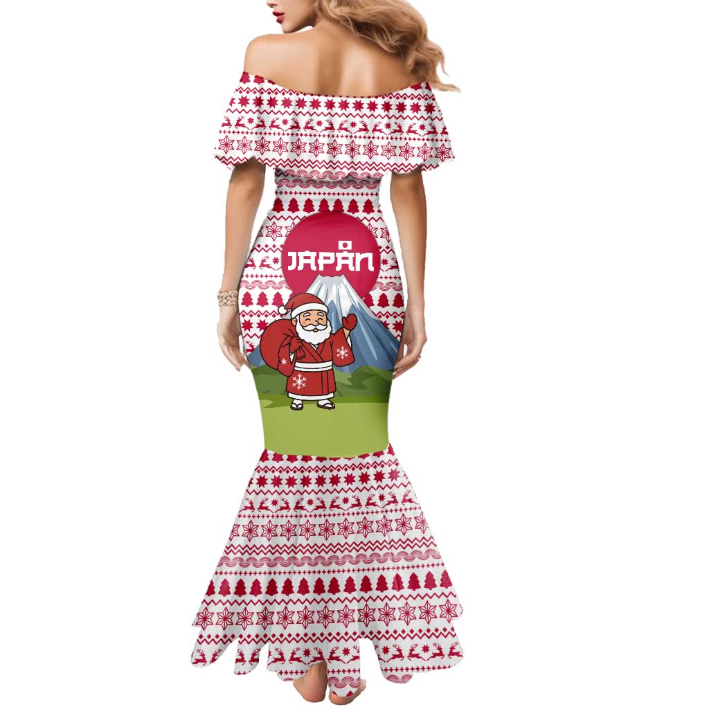 Japan Christmas Family Matching Mermaid Dress and Hawaiian Shirt with Santa Mount Fuji Rising Sun and Festive Pattern Design - Wonder Print Shop