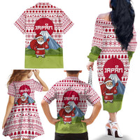 Japan Christmas Family Matching Off The Shoulder Long Sleeve Dress and Hawaiian Shirt with Santa Mount Fuji Rising Sun and Festive Pattern Design - Wonder Print Shop