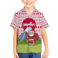 Japan Christmas Family Matching Off The Shoulder Long Sleeve Dress and Hawaiian Shirt with Santa Mount Fuji Rising Sun and Festive Pattern Design - Wonder Print Shop