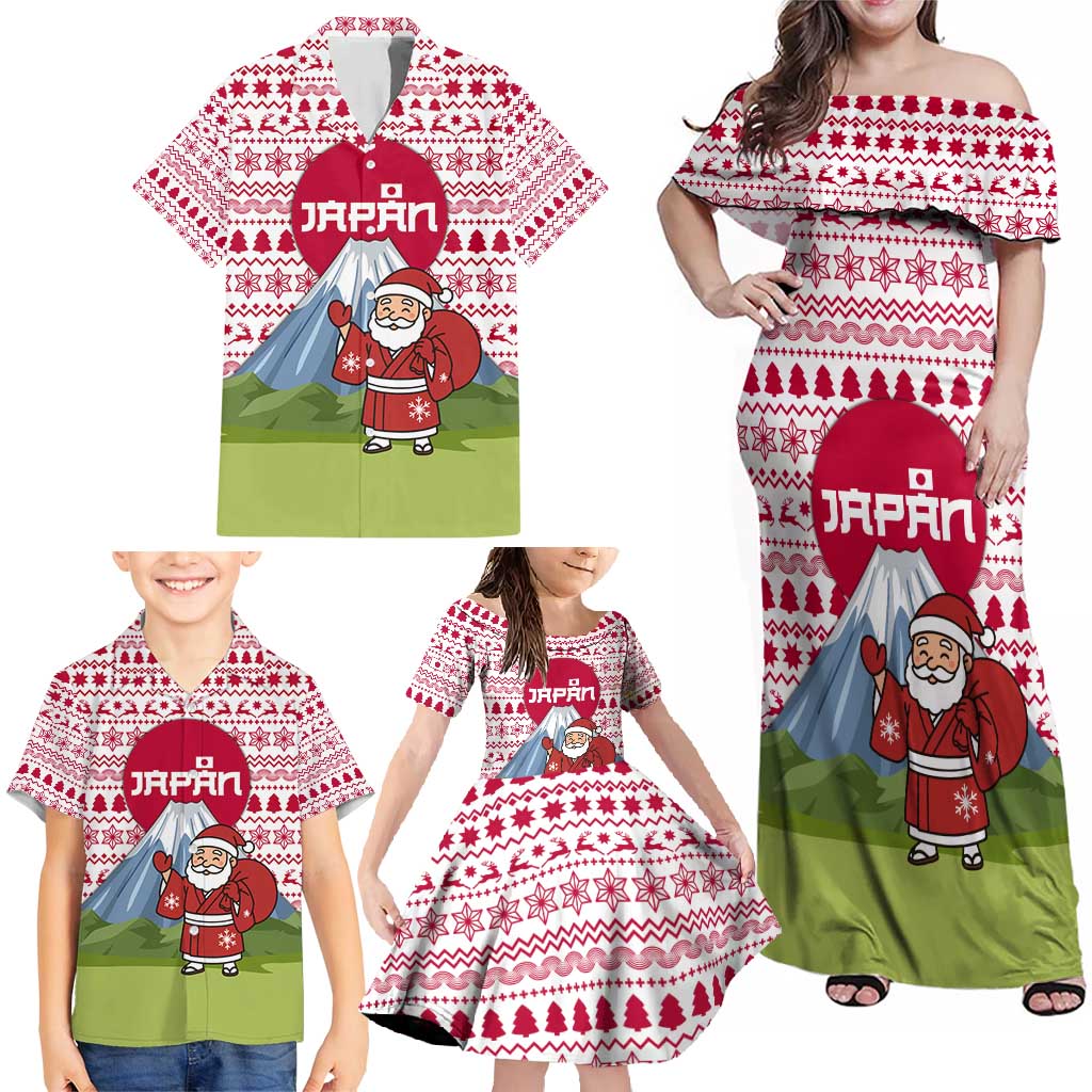 Japan Christmas Family Matching Off Shoulder Maxi Dress and Hawaiian Shirt with Santa Mount Fuji Rising Sun and Festive Pattern Design - Wonder Print Shop
