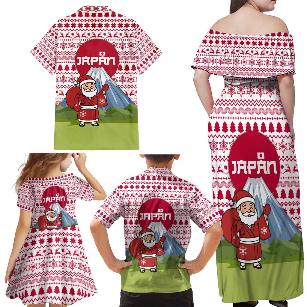 Japan Christmas Family Matching Off Shoulder Maxi Dress and Hawaiian Shirt with Santa Mount Fuji Rising Sun and Festive Pattern Design - Wonder Print Shop