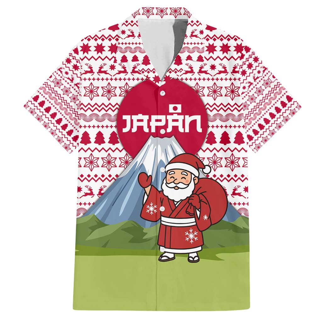 Japan Christmas Family Matching Off Shoulder Maxi Dress and Hawaiian Shirt with Santa Mount Fuji Rising Sun and Festive Pattern Design - Wonder Print Shop