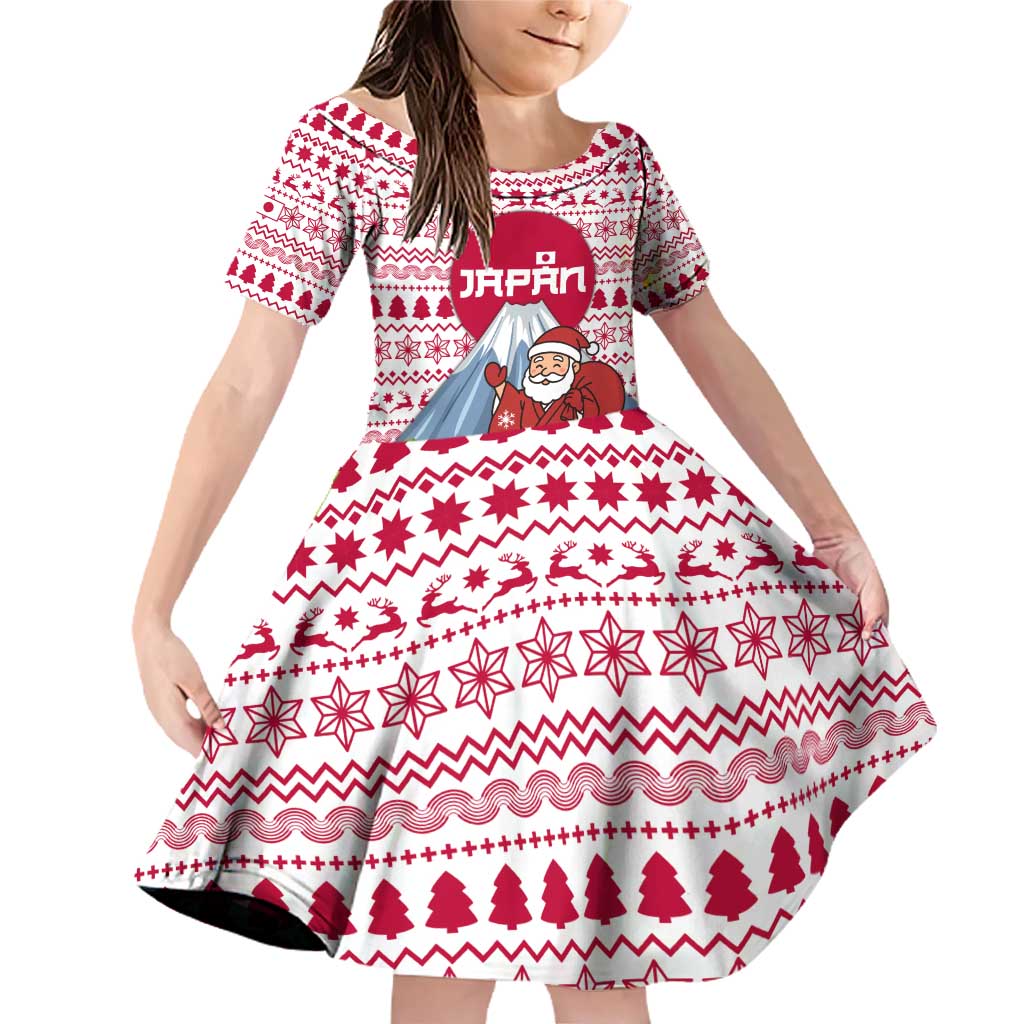 Japan Christmas Family Matching Off Shoulder Short Dress and Hawaiian Shirt with Santa Mount Fuji Rising Sun and Festive Pattern Design - Wonder Print Shop