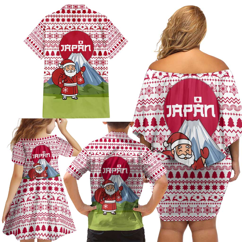 Japan Christmas Family Matching Off Shoulder Short Dress and Hawaiian Shirt with Santa Mount Fuji Rising Sun and Festive Pattern Design - Wonder Print Shop
