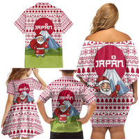 Japan Christmas Family Matching Off Shoulder Short Dress and Hawaiian Shirt with Santa Mount Fuji Rising Sun and Festive Pattern Design - Wonder Print Shop
