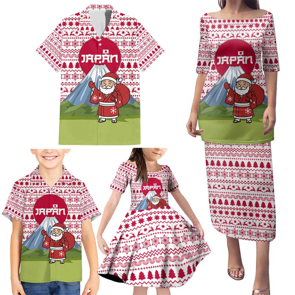 Japan Christmas Family Matching Puletasi and Hawaiian Shirt with Santa Mount Fuji Rising Sun and Festive Pattern Design - Wonder Print Shop