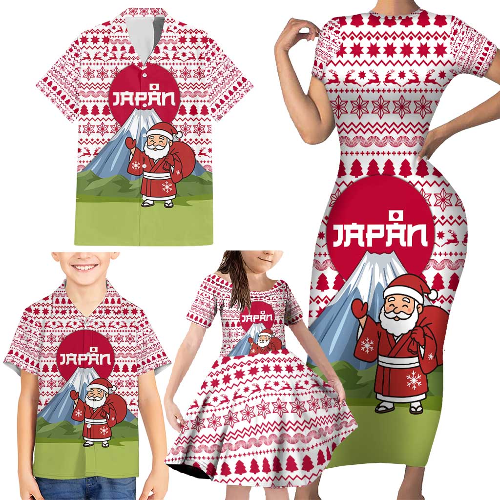 Japan Christmas Family Matching Short Sleeve Bodycon Dress and Hawaiian Shirt with Santa Mount Fuji Rising Sun and Festive Pattern Design - Wonder Print Shop
