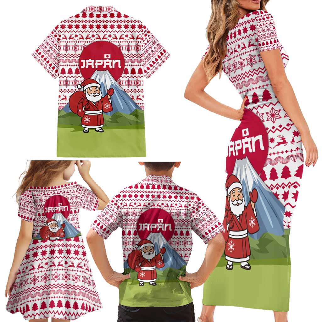 Japan Christmas Family Matching Short Sleeve Bodycon Dress and Hawaiian Shirt with Santa Mount Fuji Rising Sun and Festive Pattern Design - Wonder Print Shop