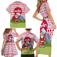 Japan Christmas Family Matching Short Sleeve Bodycon Dress and Hawaiian Shirt with Santa Mount Fuji Rising Sun and Festive Pattern Design - Wonder Print Shop