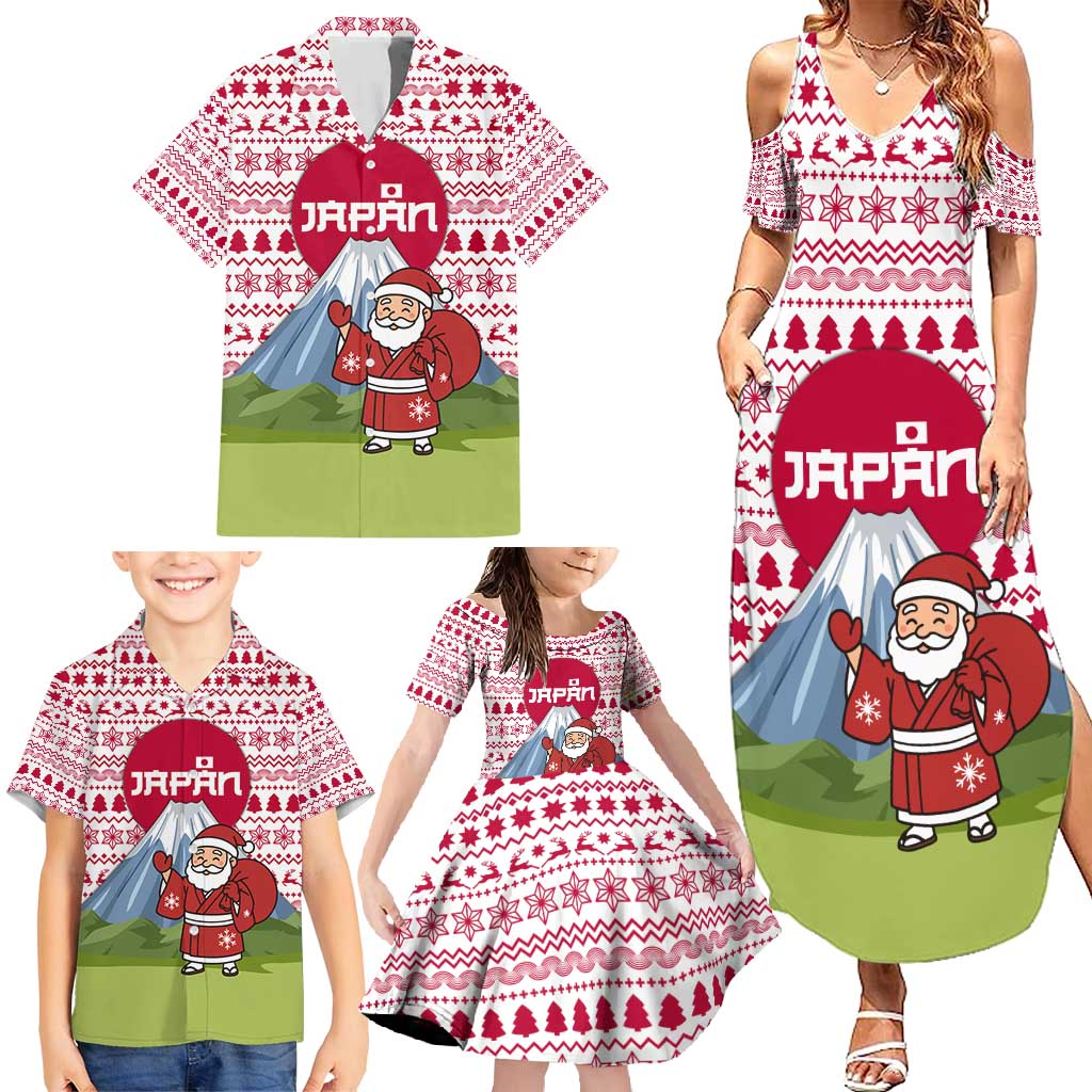 Japan Christmas Family Matching Summer Maxi Dress and Hawaiian Shirt with Santa Mount Fuji Rising Sun and Festive Pattern Design - Wonder Print Shop