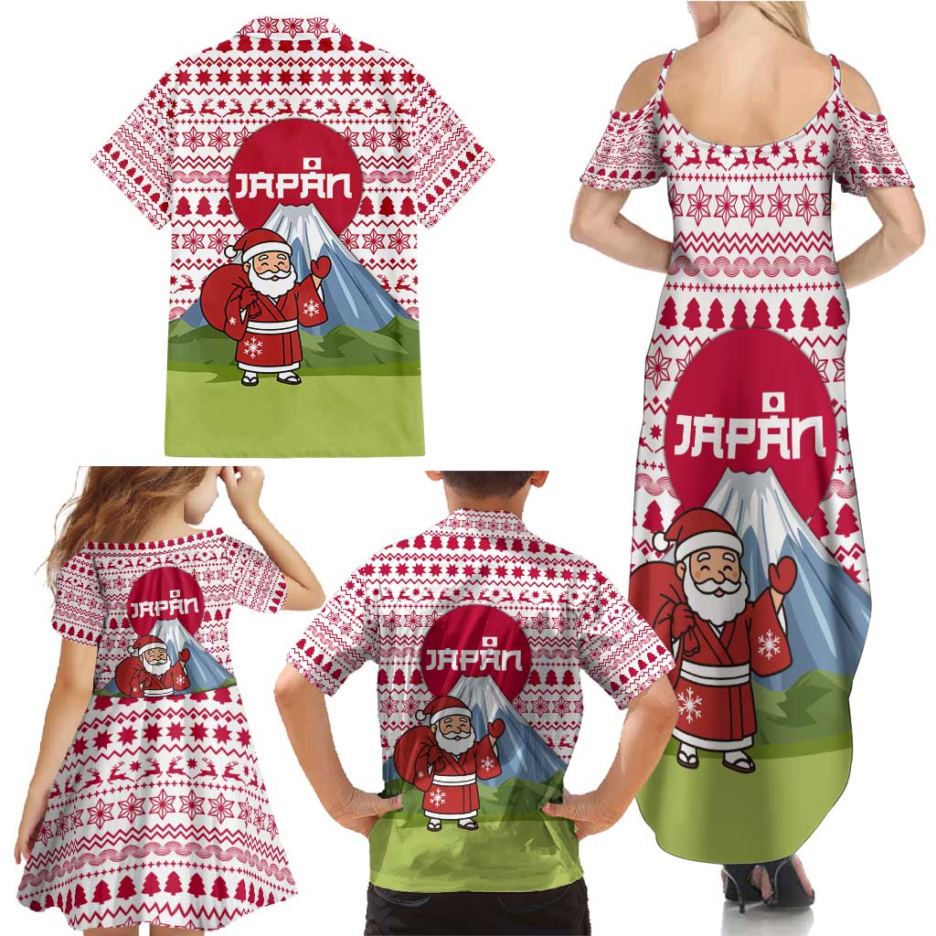 Japan Christmas Family Matching Summer Maxi Dress and Hawaiian Shirt with Santa Mount Fuji Rising Sun and Festive Pattern Design - Wonder Print Shop