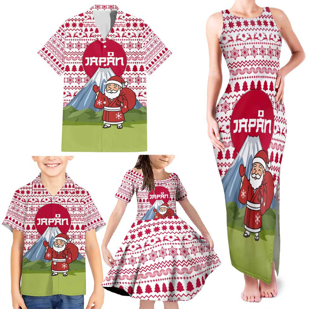 Japan Christmas Family Matching Tank Maxi Dress and Hawaiian Shirt with Santa Mount Fuji Rising Sun and Festive Pattern Design - Wonder Print Shop