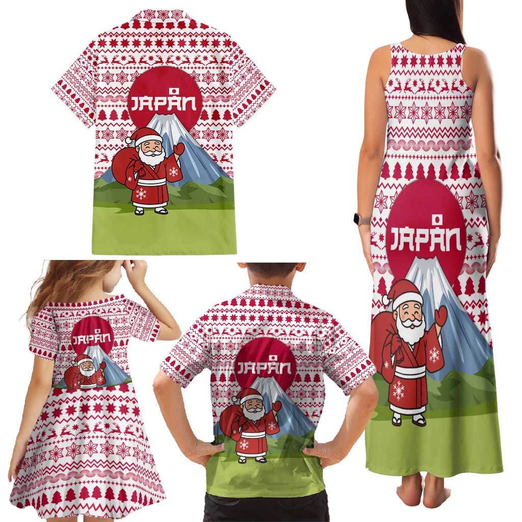 Japan Christmas Family Matching Tank Maxi Dress and Hawaiian Shirt with Santa Mount Fuji Rising Sun and Festive Pattern Design - Wonder Print Shop
