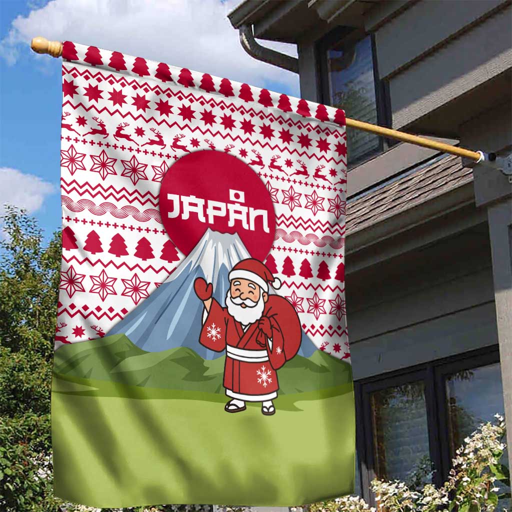 Japan Christmas Garden Flag with Santa Mount Fuji Rising Sun and Festive Pattern Design - Wonder Print Shop