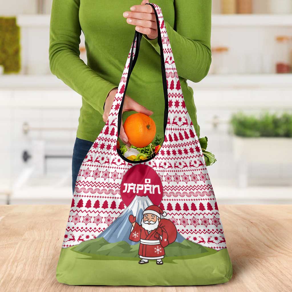 Japan Christmas Grocery Bag with Santa Mount Fuji Rising Sun and Festive Pattern Design - Wonder Print Shop