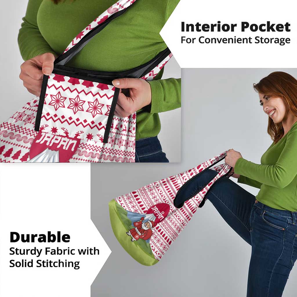 Japan Christmas Grocery Bag with Santa Mount Fuji Rising Sun and Festive Pattern Design - Wonder Print Shop