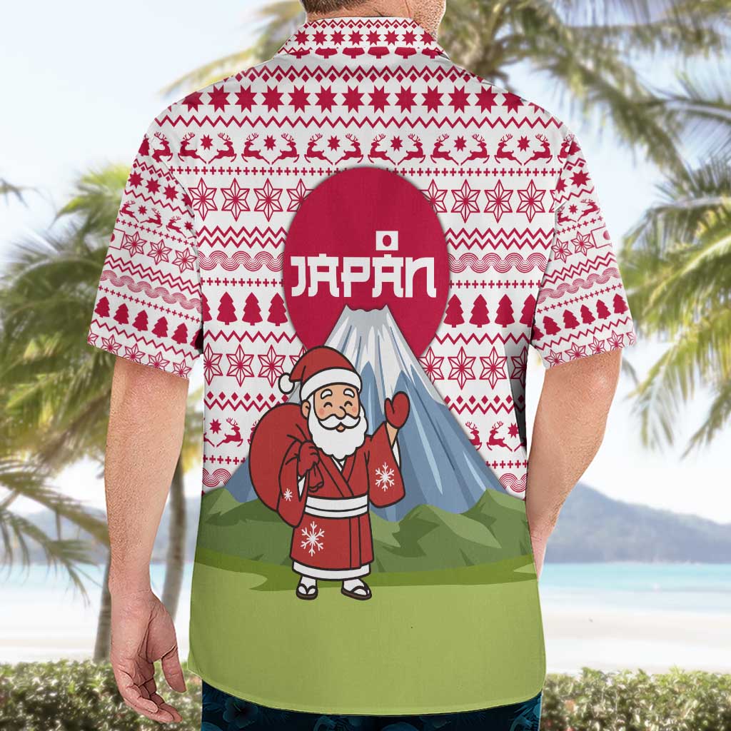 Japan Christmas Hawaiian Shirt with Santa Mount Fuji Rising Sun and Festive Pattern Design - Wonder Print Shop